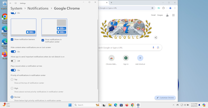 Chrome notification settings panel