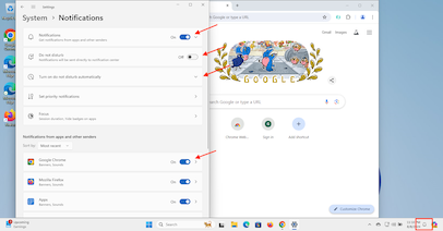 Windows notification settings panel