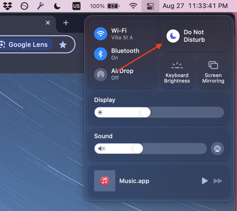 MacOS control center